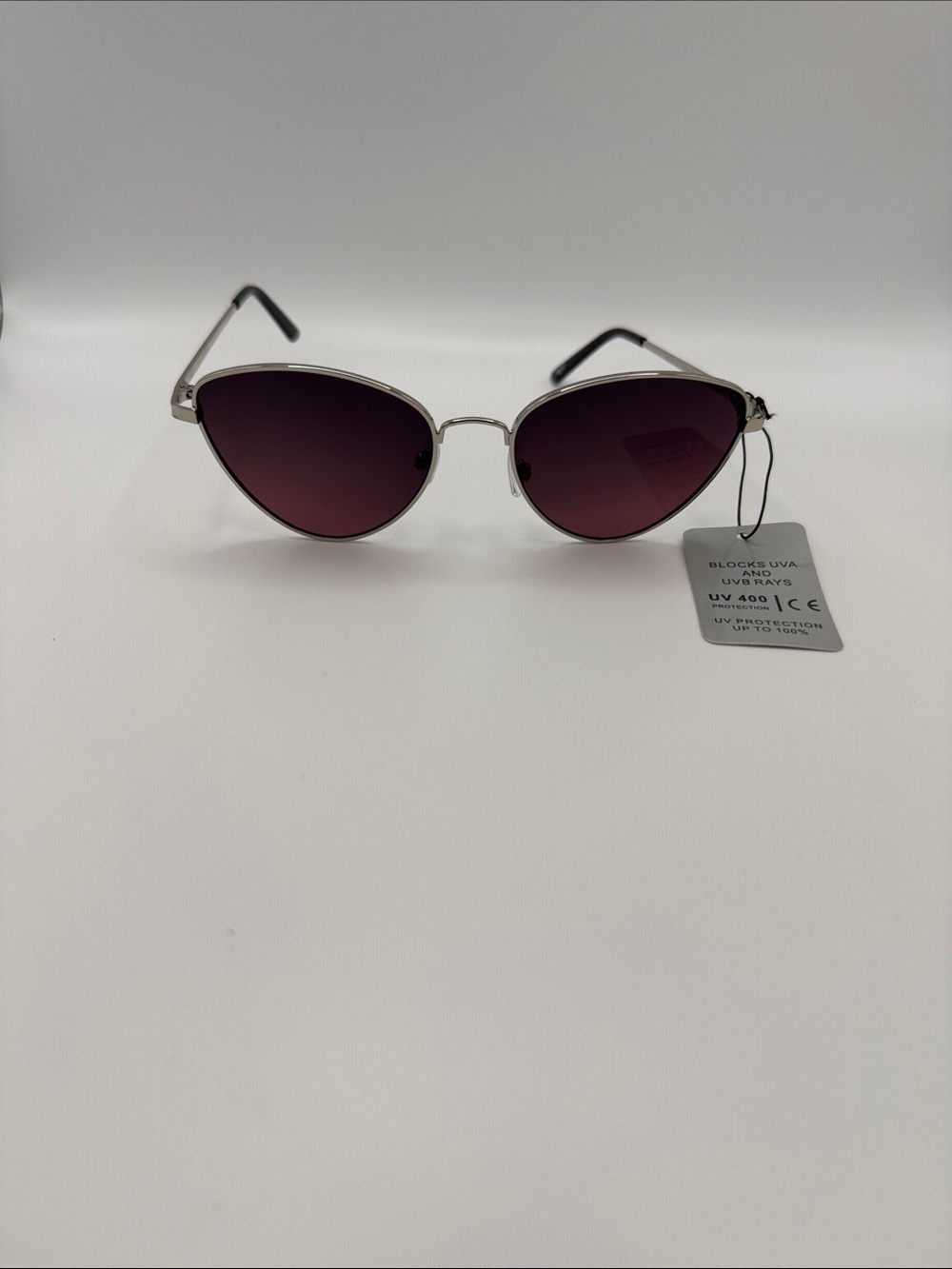 Metal Cat-Eye Sunglasses with Purple Gradient Lenses